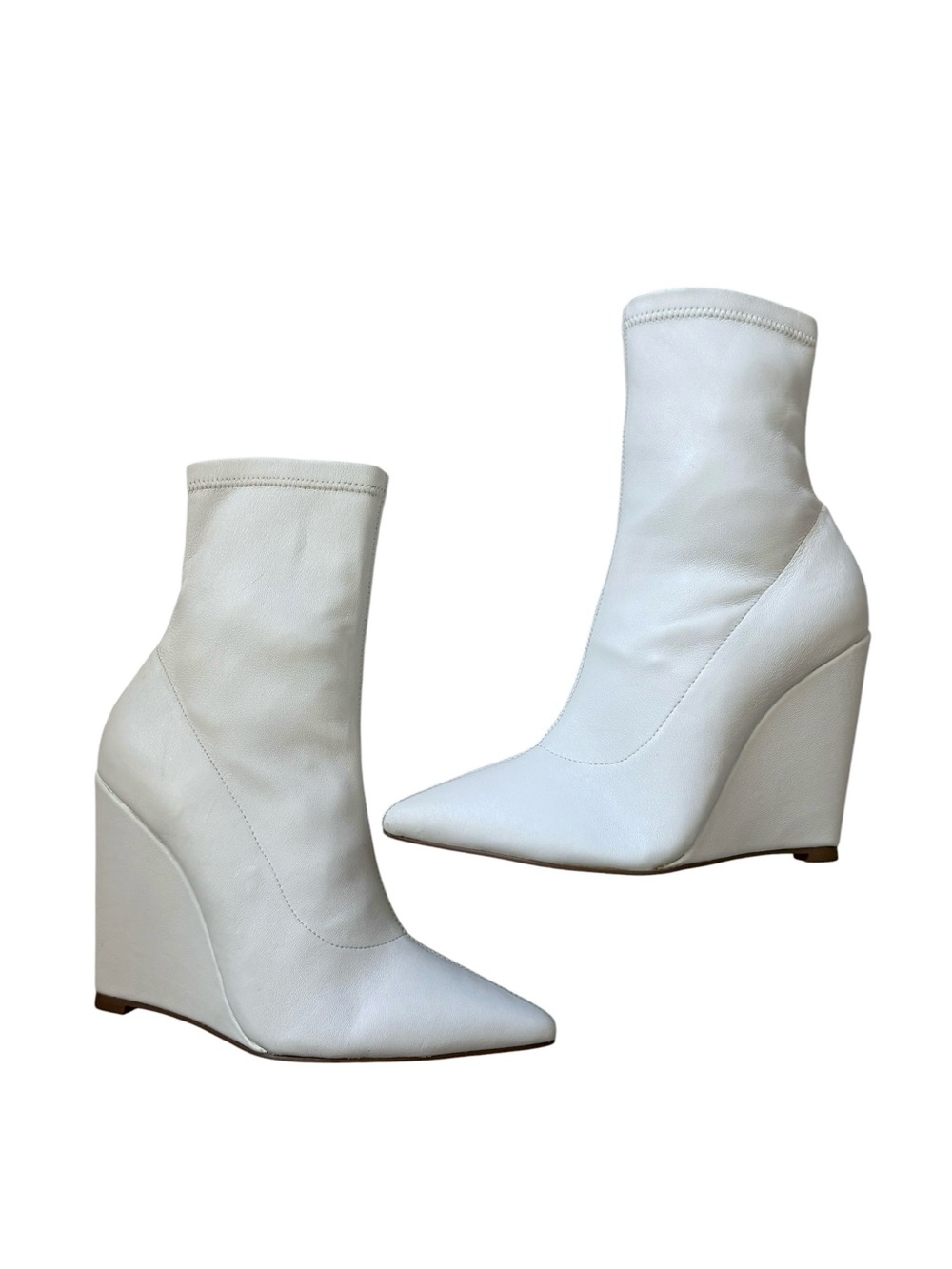 RAYE White Leather Pointed Toe Wedge Sock Boots Size 8.5